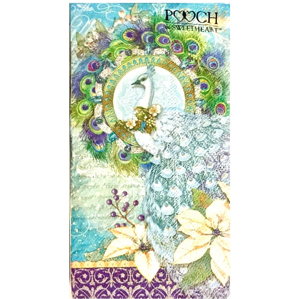 Pooch & Sweetheart One (1) Individual Snowy Peacock Decoupage Guest Towel Napkin